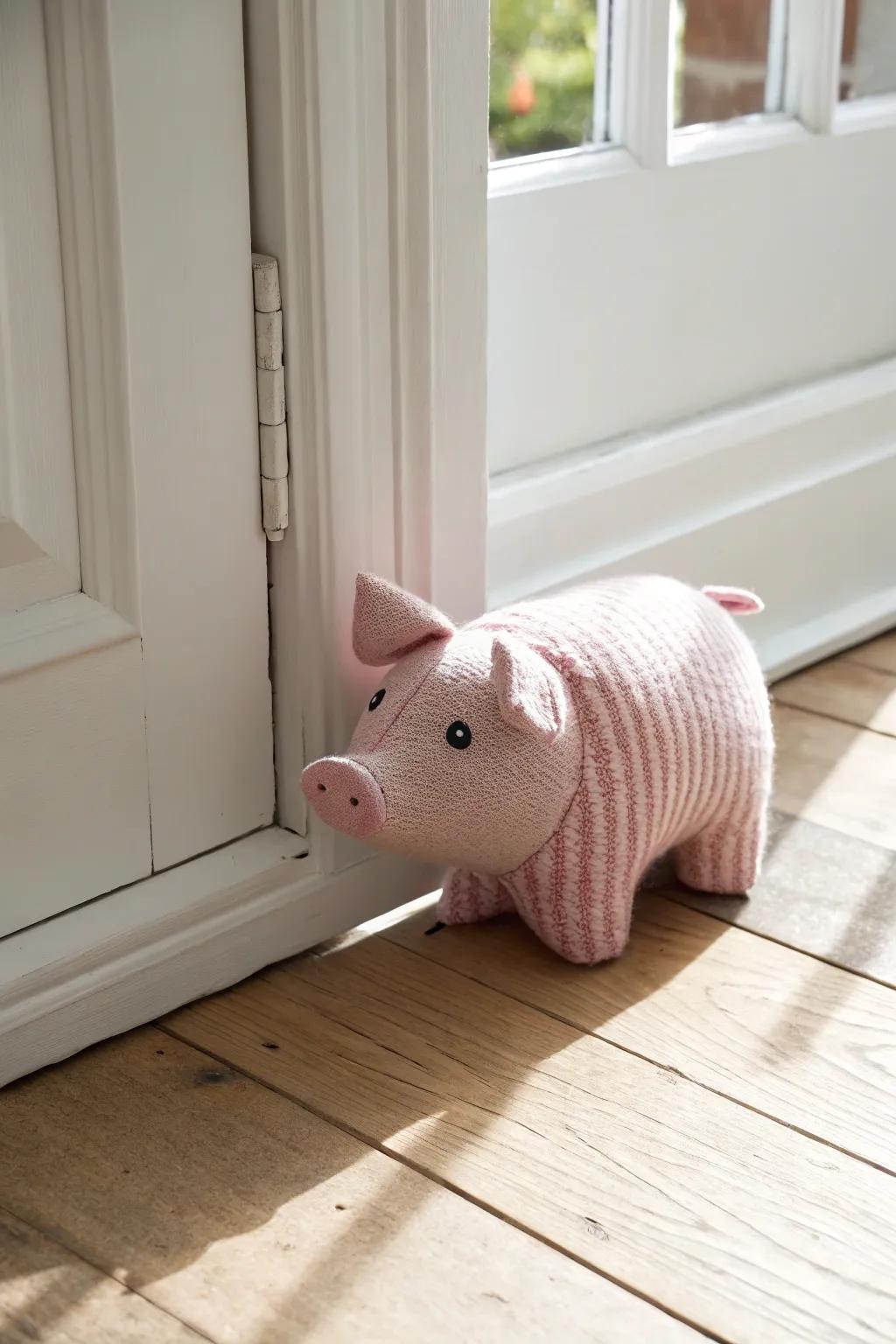 Add a touch of whimsy to your home with this charming sock pig door stopper, where simplicity meets playful creativity.