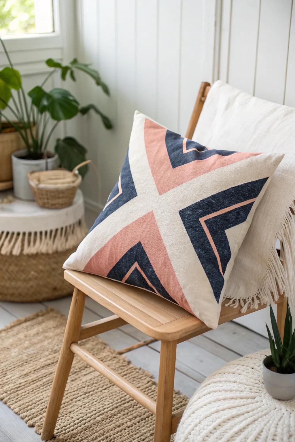 Transform your space with handcrafted no-sew fabric paint pillows, where modern geometric designs meet Scandinavian simplicity.