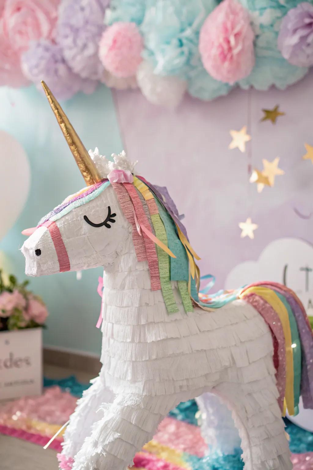 A unicorn piñata brings magic to any event.