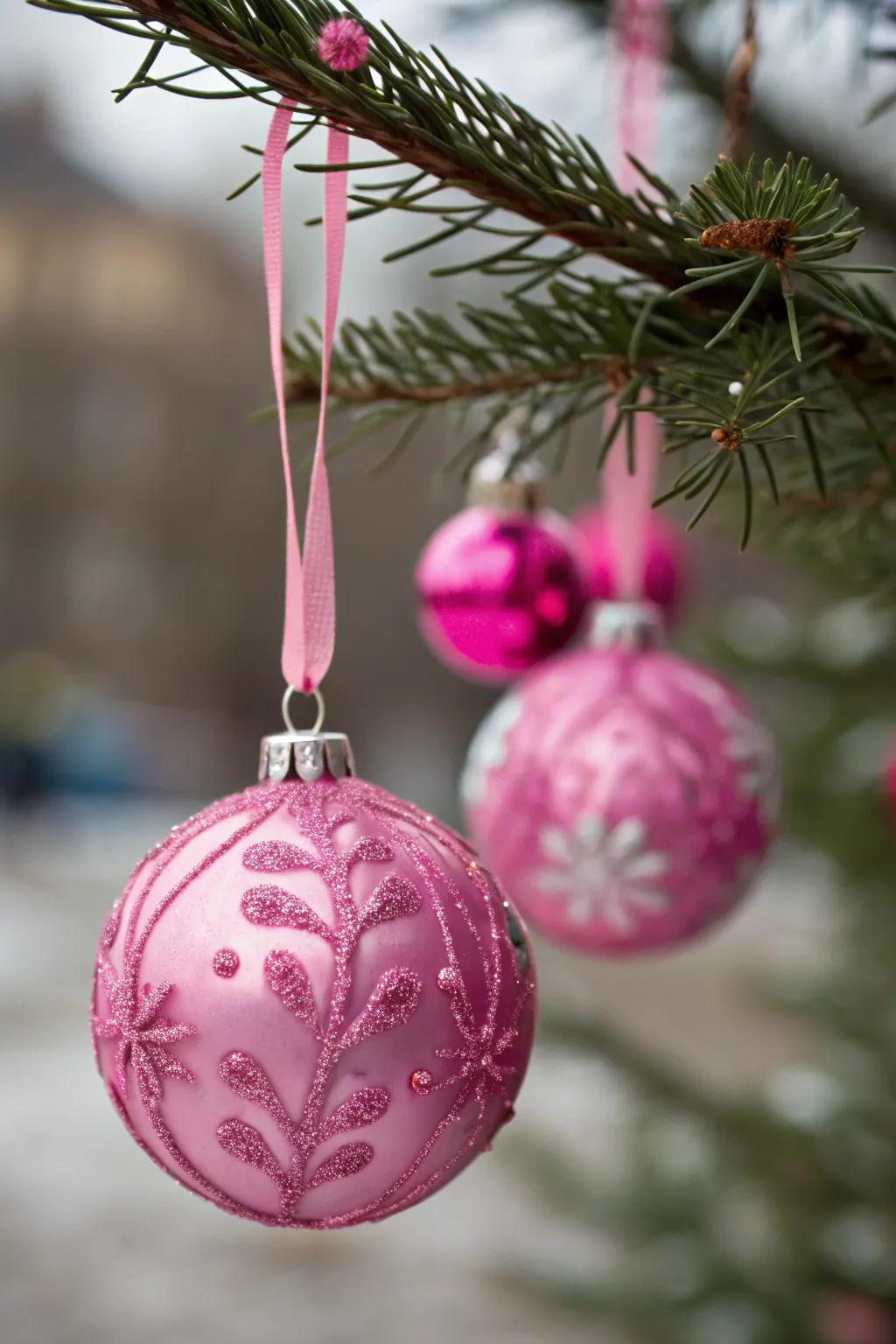 Mix different shades of pink ornaments for a dynamic look.