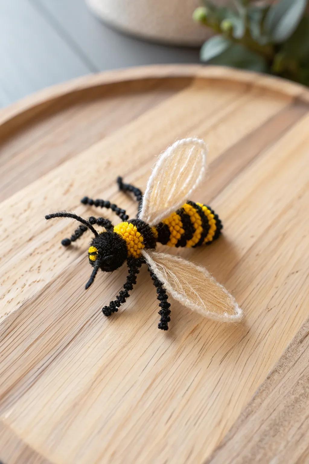 Bring a touch of whimsy to your decor with this charming pipecleaner bee, a perfect blend of playful creativity and minimalist elegance.