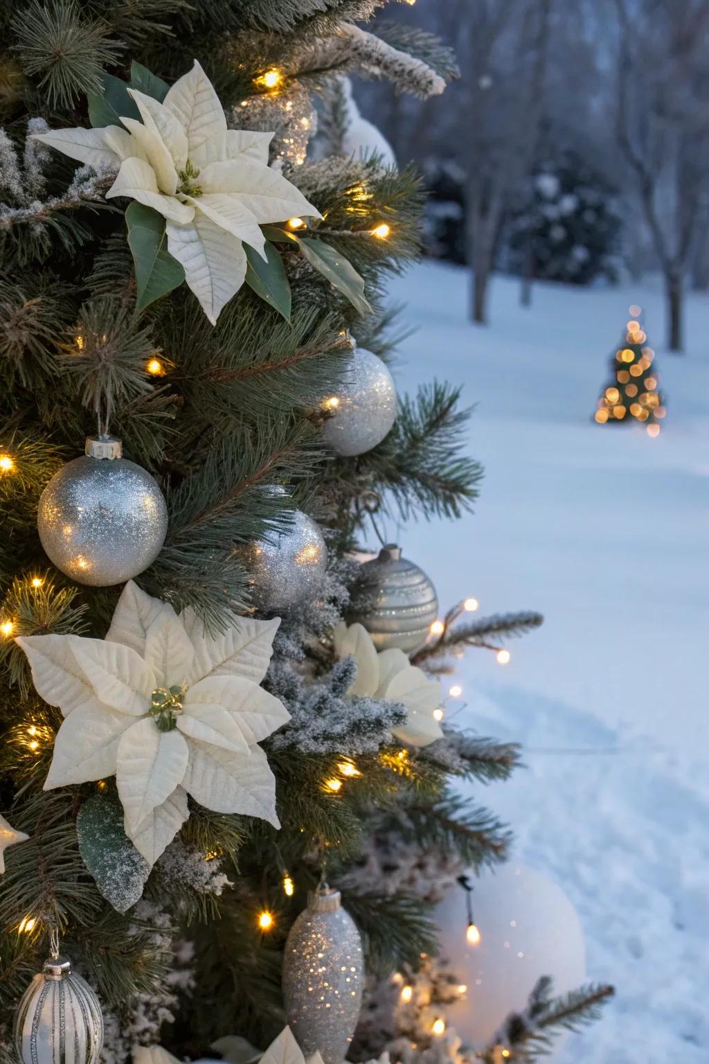 Turn your tree into a winter wonderland with white poinsettias.