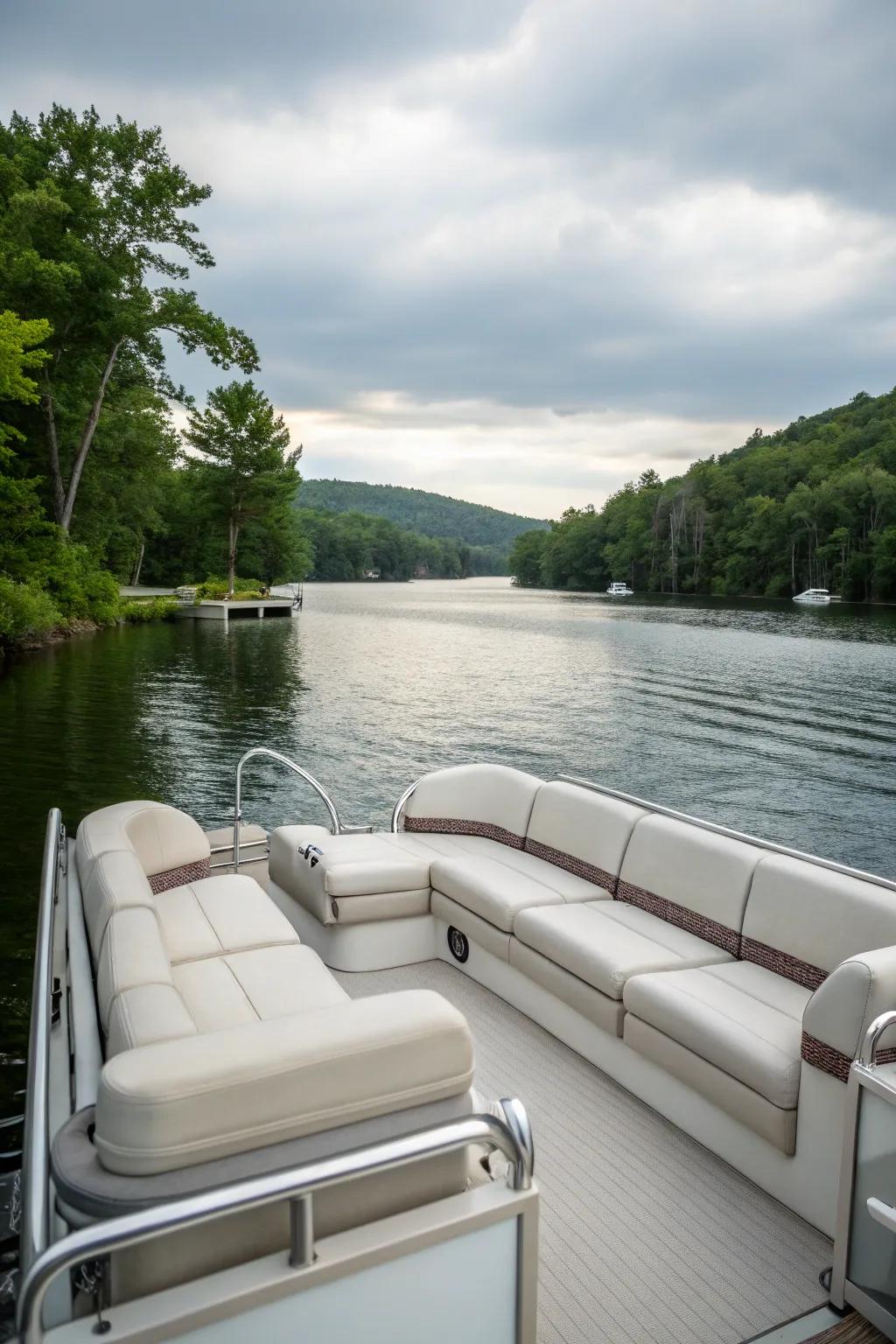 Reclining lounge seats provide comfort and style on the pontoon.