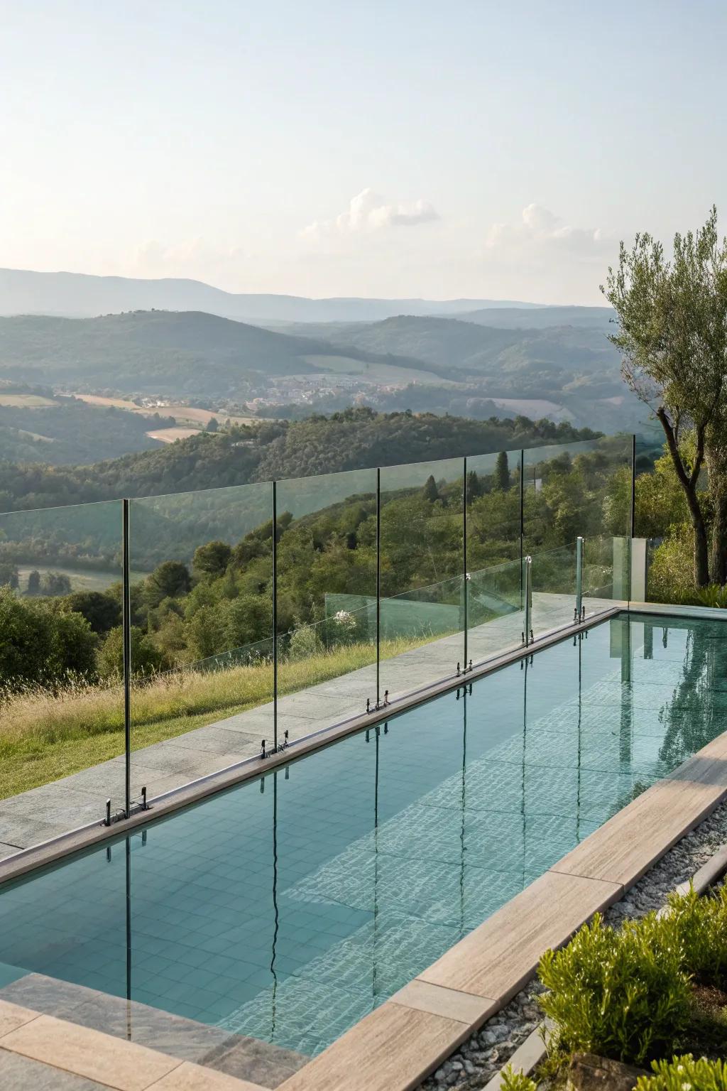 Seamless views with a transparent glass pool fence.