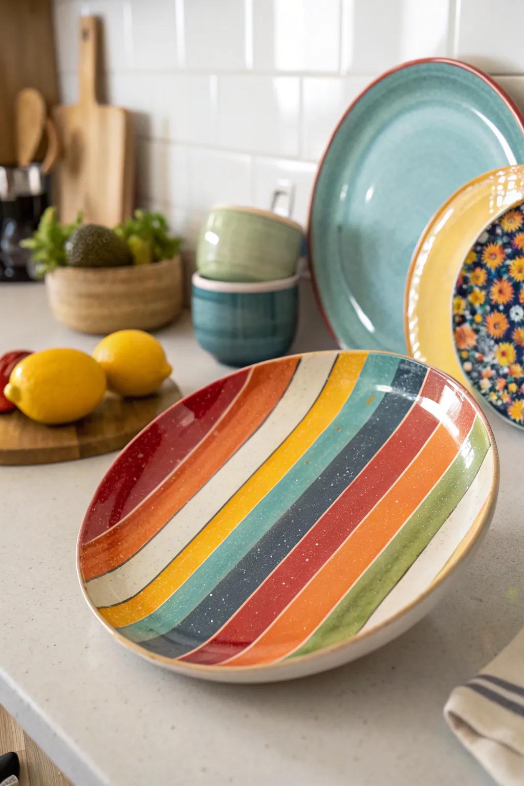 Stripes add a sophisticated flair to your pottery collection.