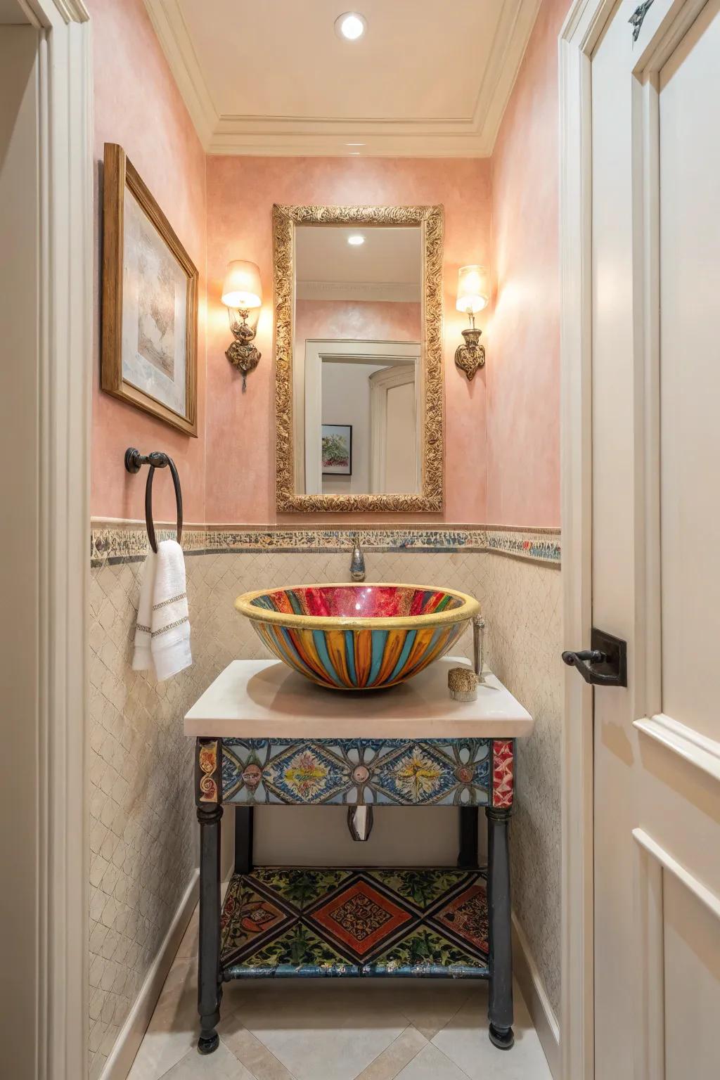 A statement sink adds a touch of luxury and uniqueness to your powder room.