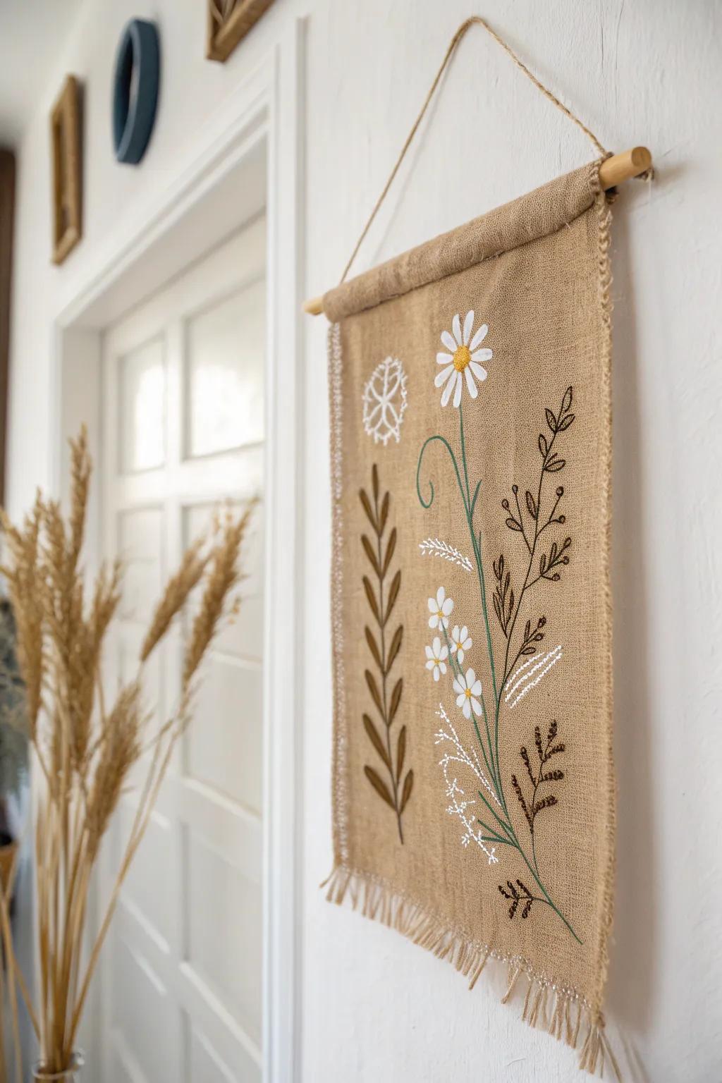 Embrace natural beauty and cozy textures with this charming burlap wall art, perfect for a minimalist yet boho-inspired home.