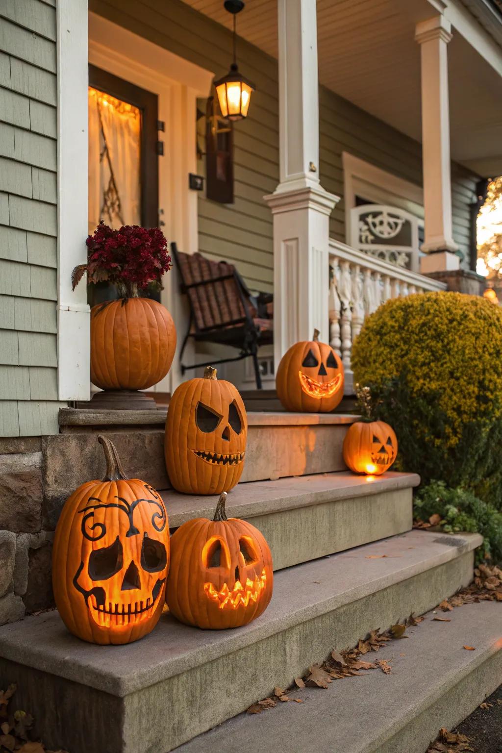 Gourd-geous skulls add a playful twist to traditional Halloween decor.