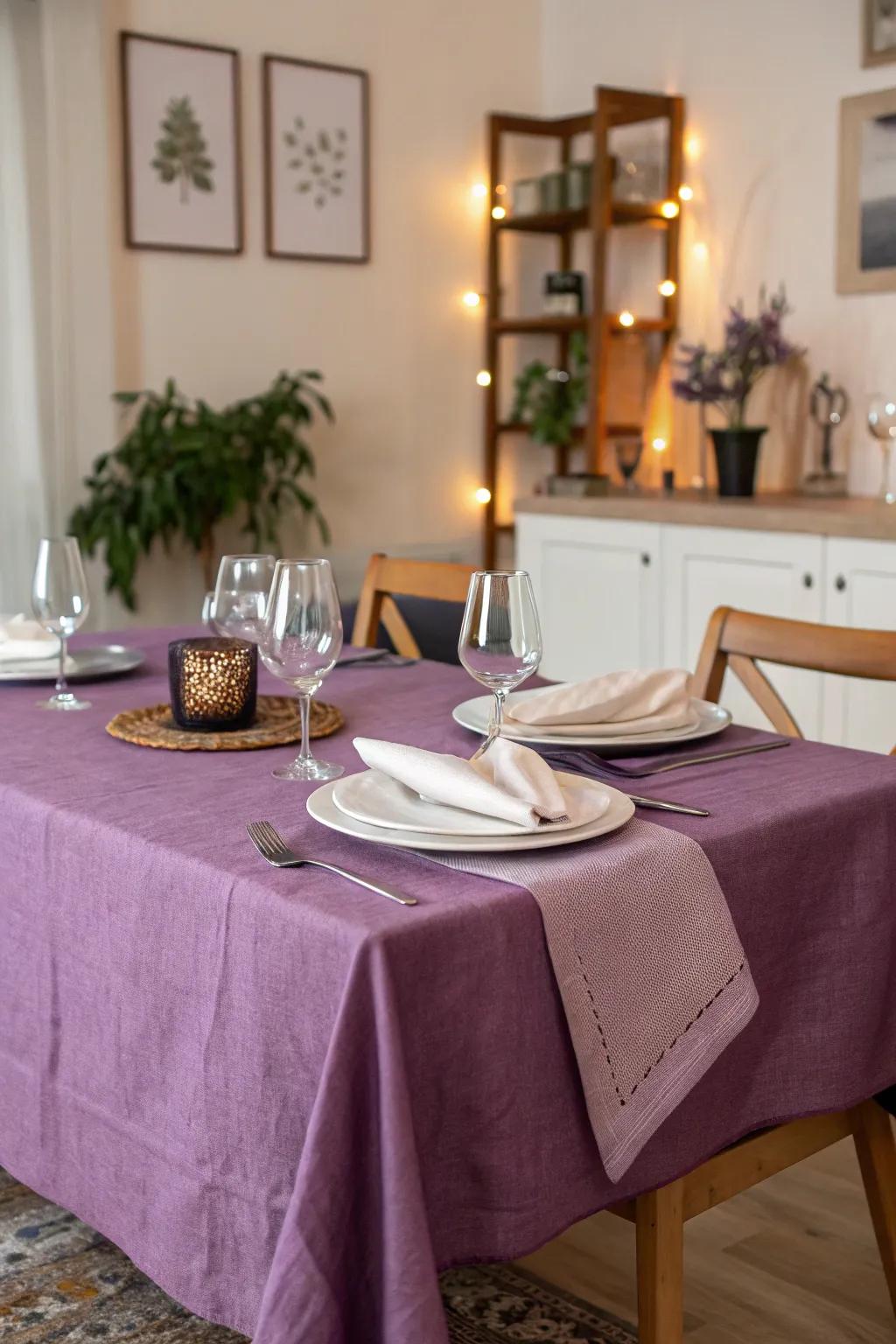 Elegant purple table settings that add a royal touch to any celebration.