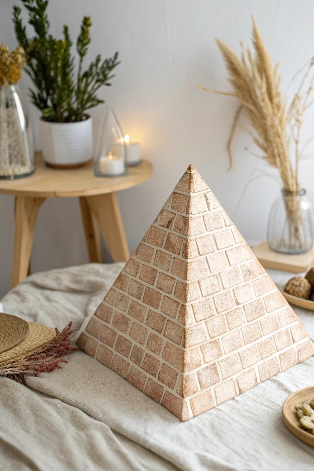 Discover the charm of simplicity with this textured cardboard pyramid craft, perfect for sparking creativity in little architects.