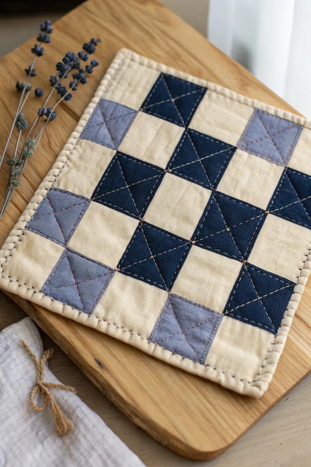 Timeless charm meets modern minimalism in this checkerboard quilt block, perfect for adding a vintage flair to any space.
