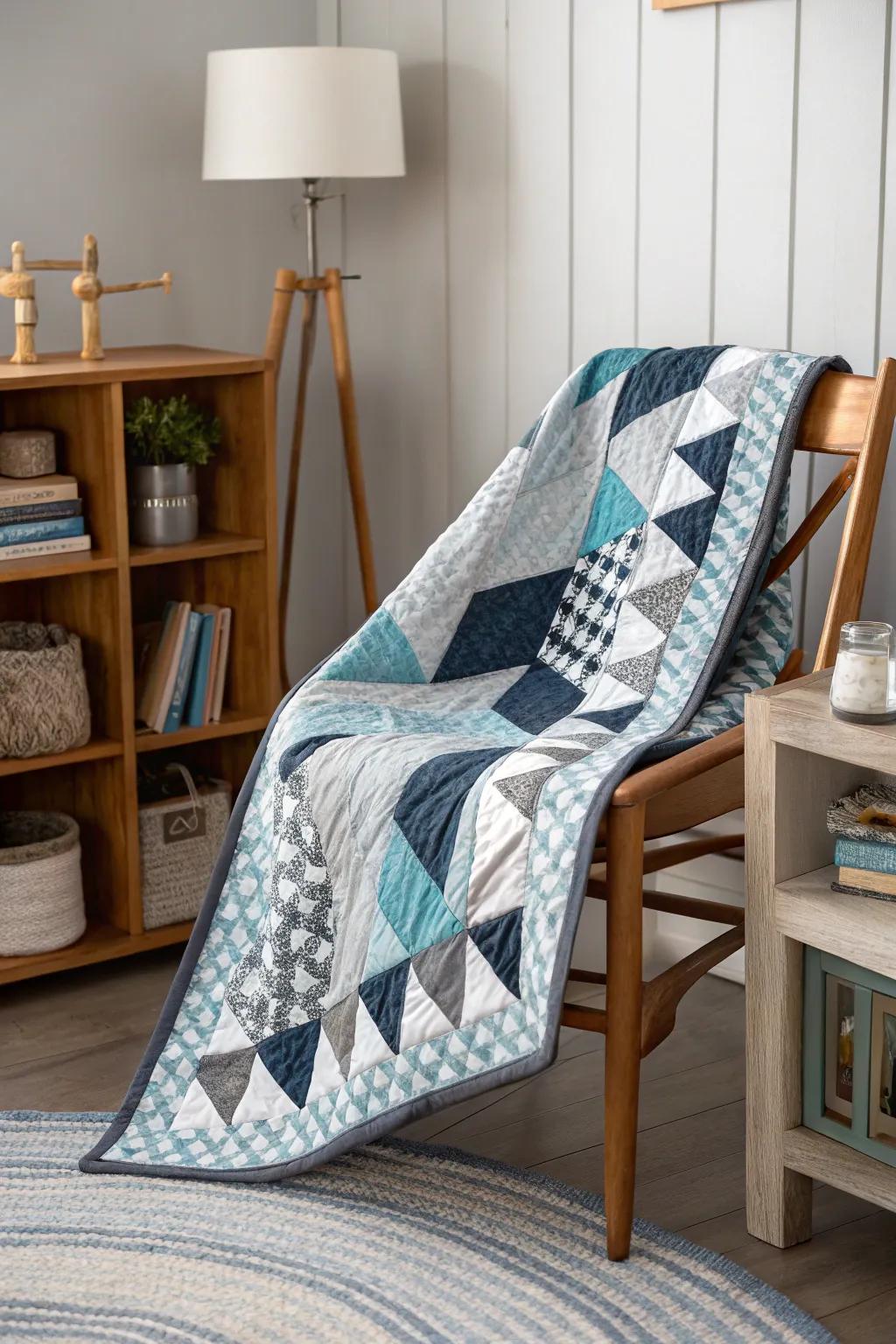 Crafted Comfort: Elevate any boy's room with the calming hues of blue and gray.