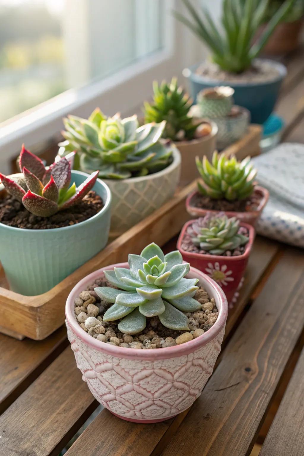 Mini succulents bring a touch of nature to your quinceañera favors.