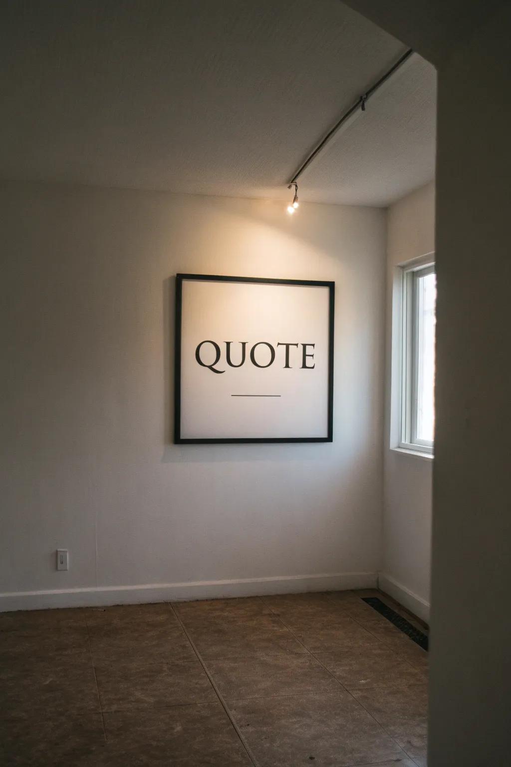 A minimalist room showcasing a single framed quote as its focal point.