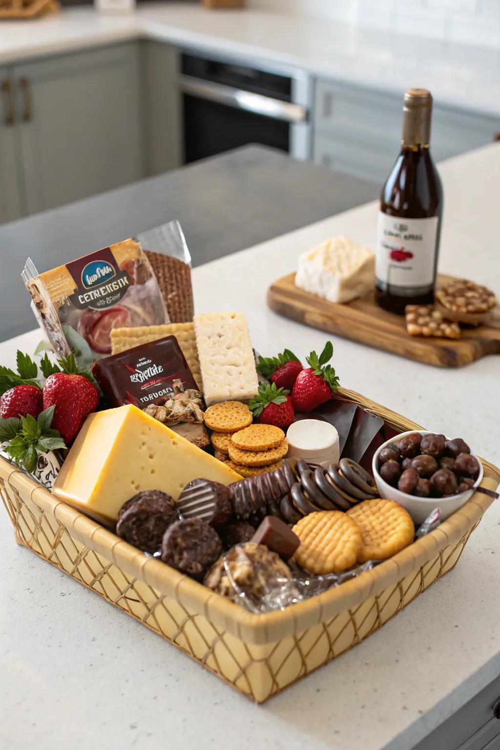 Indulge in a gourmet experience with this delicious basket.