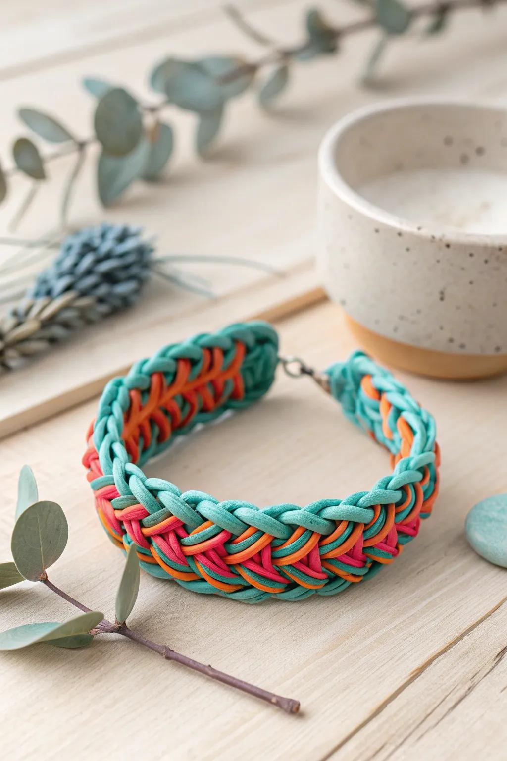 Embrace bold beauty with a chunky double braid loom bracelet, where vibrant colors meet minimalist charm.