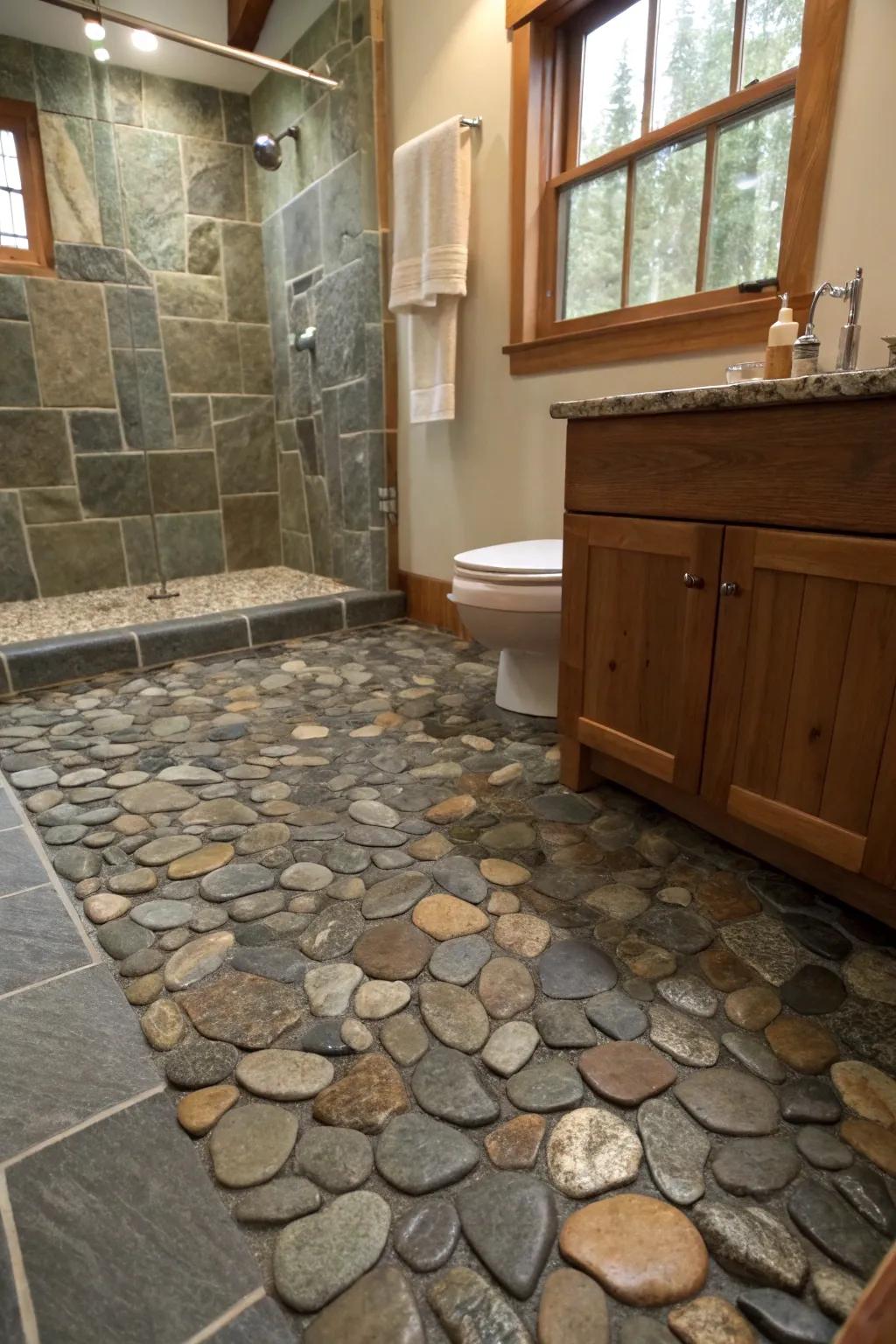 Stone tiles offer a tactile connection to nature.