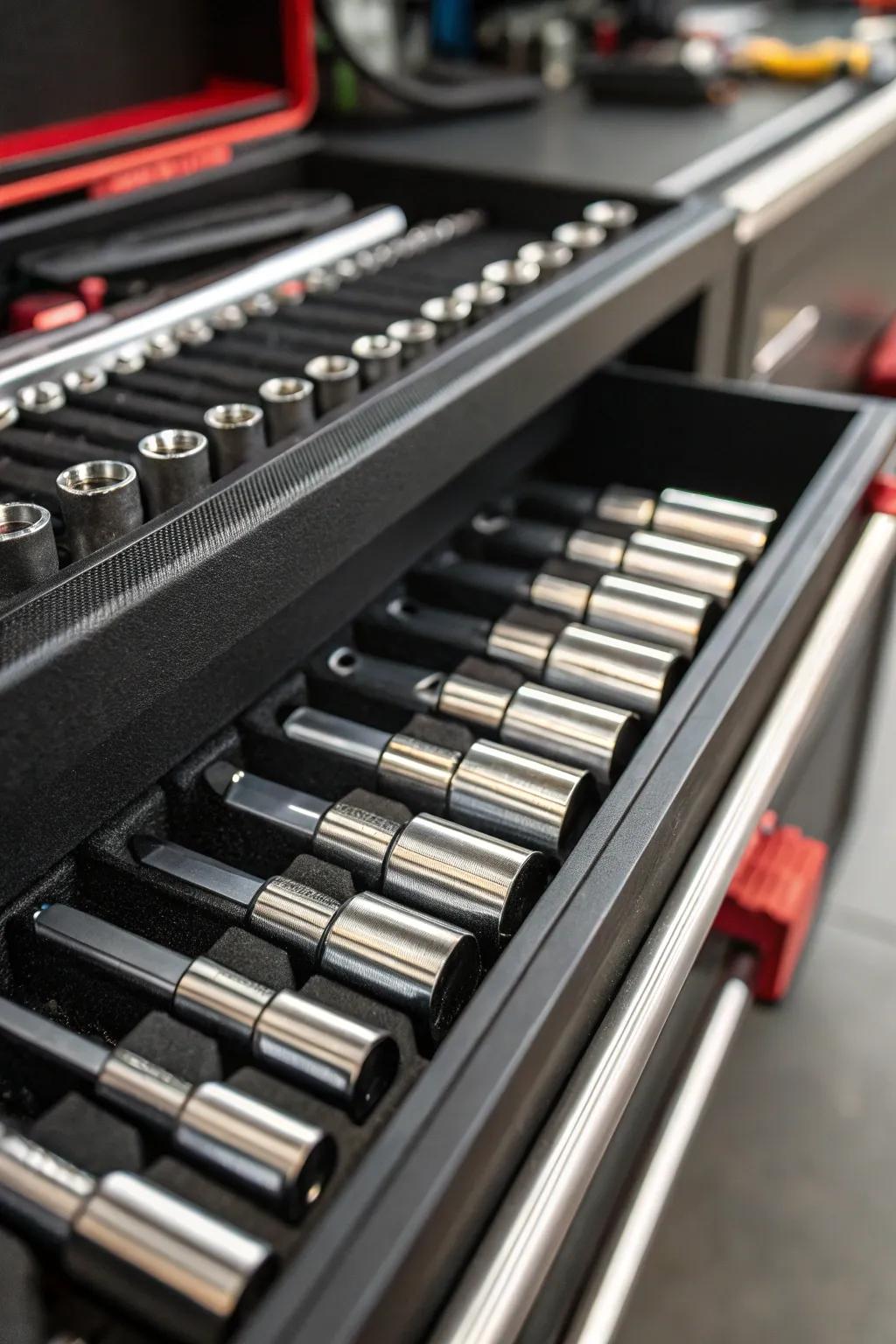 Elevate your workspace with magnetic magic: a sophisticated solution for ratchet storage.
