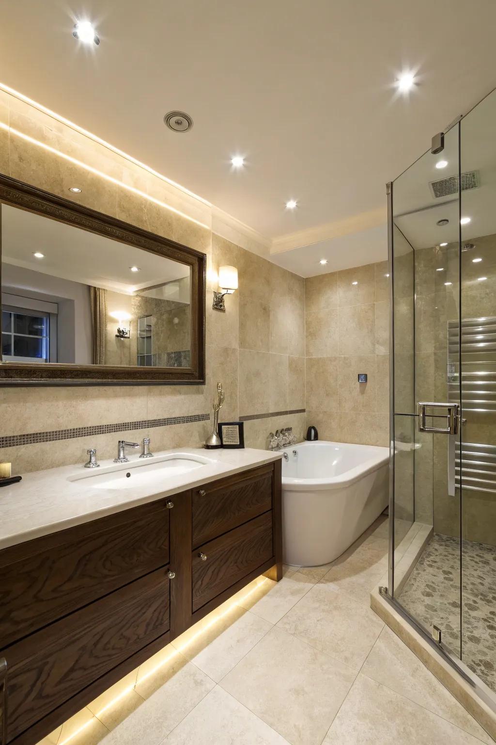 Turn your bathroom into a personal spa with strategic recessed lighting.