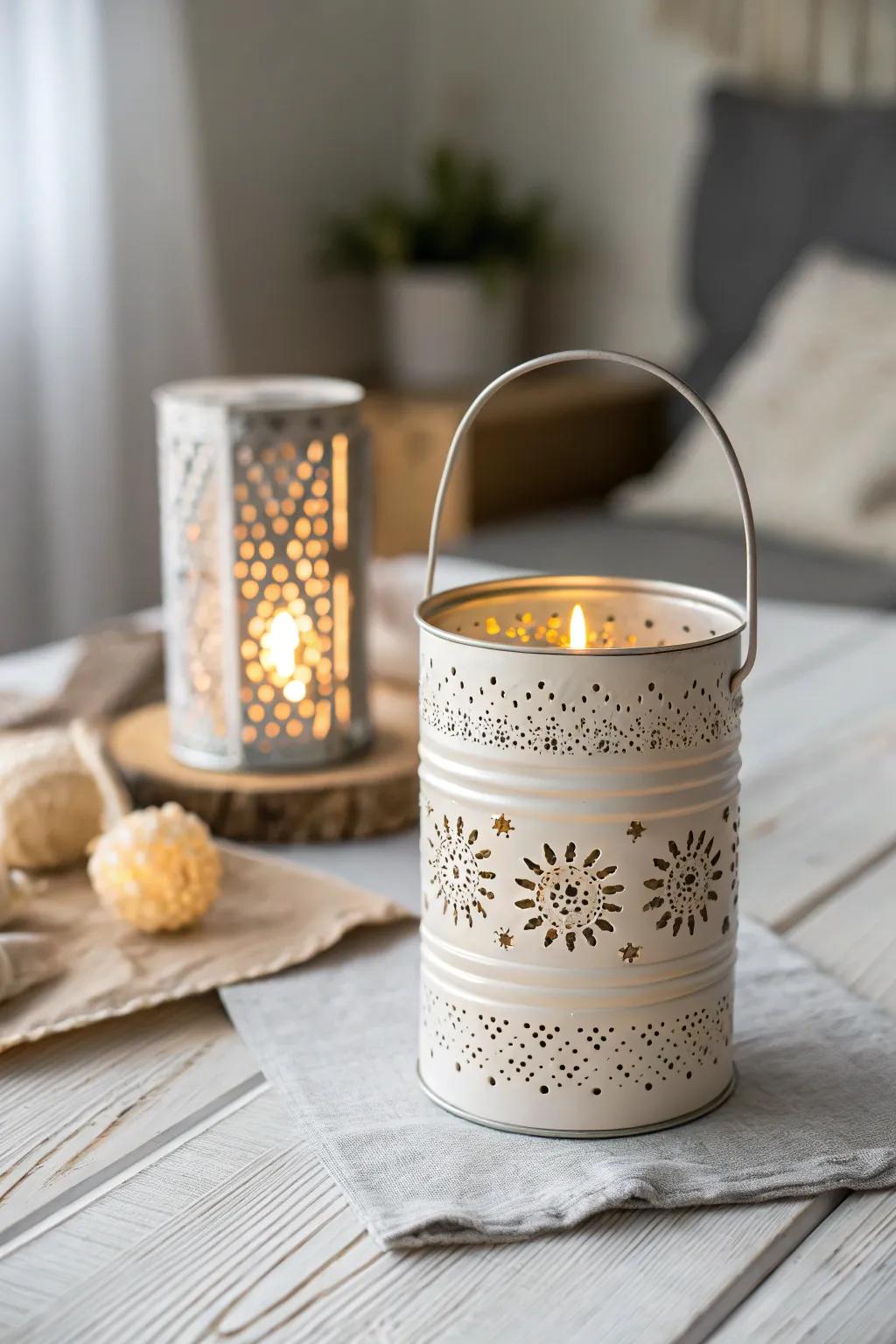 Illuminate your space with the warm glow of a handmade tin can lantern, where simplicity meets elegance.