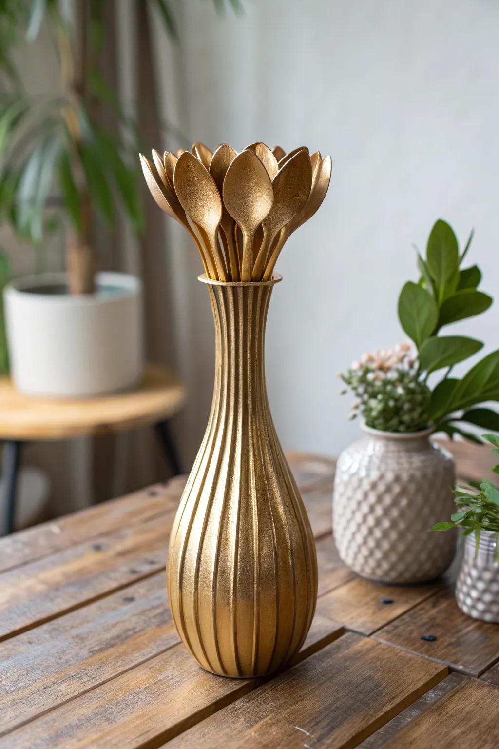 Who knew recycled spoons could look this chic? Discover the art of transformation with this stunning DIY plastic spoon vase.