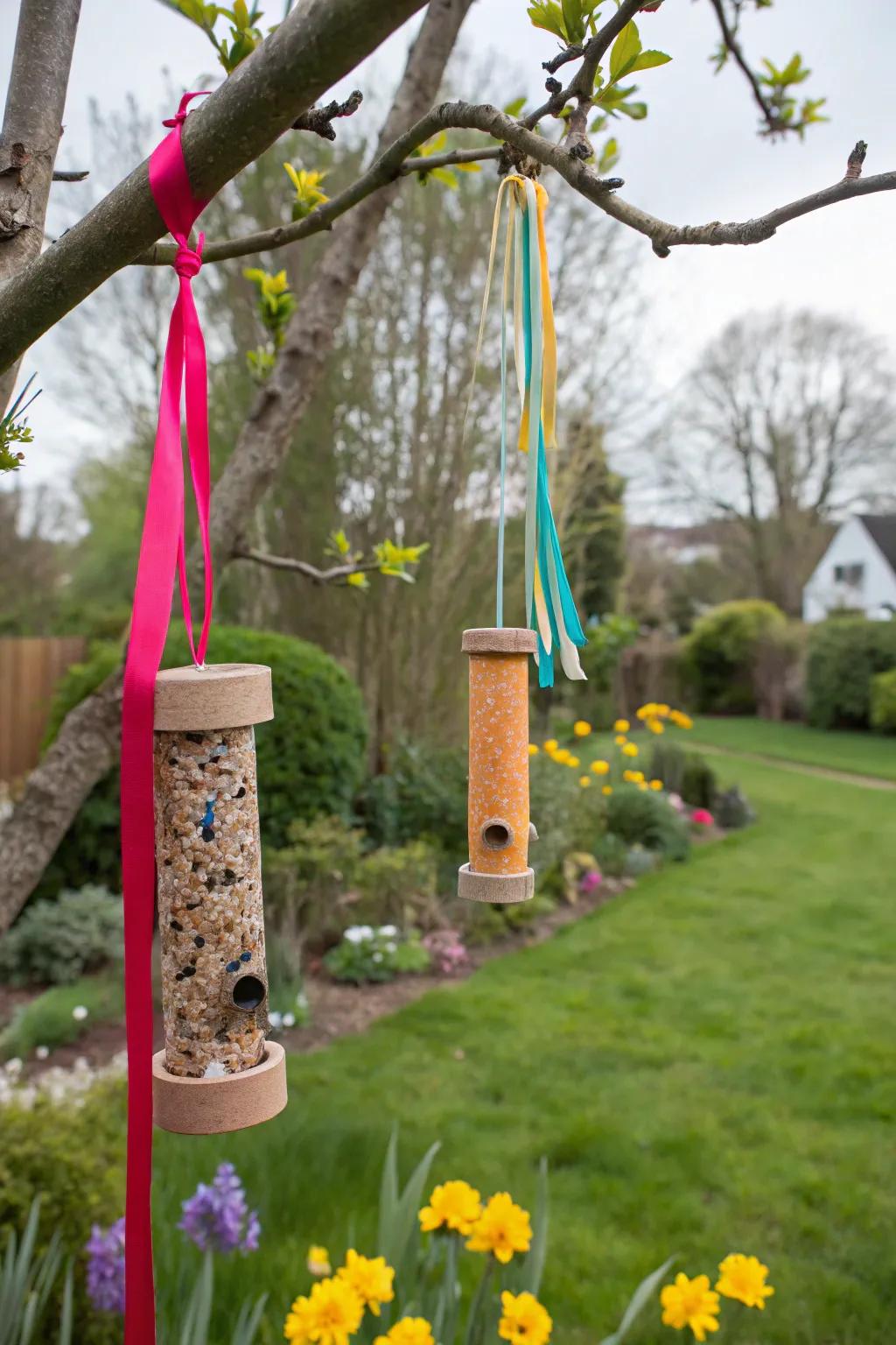 Attract birds with these easy-to-make toilet roll feeders.