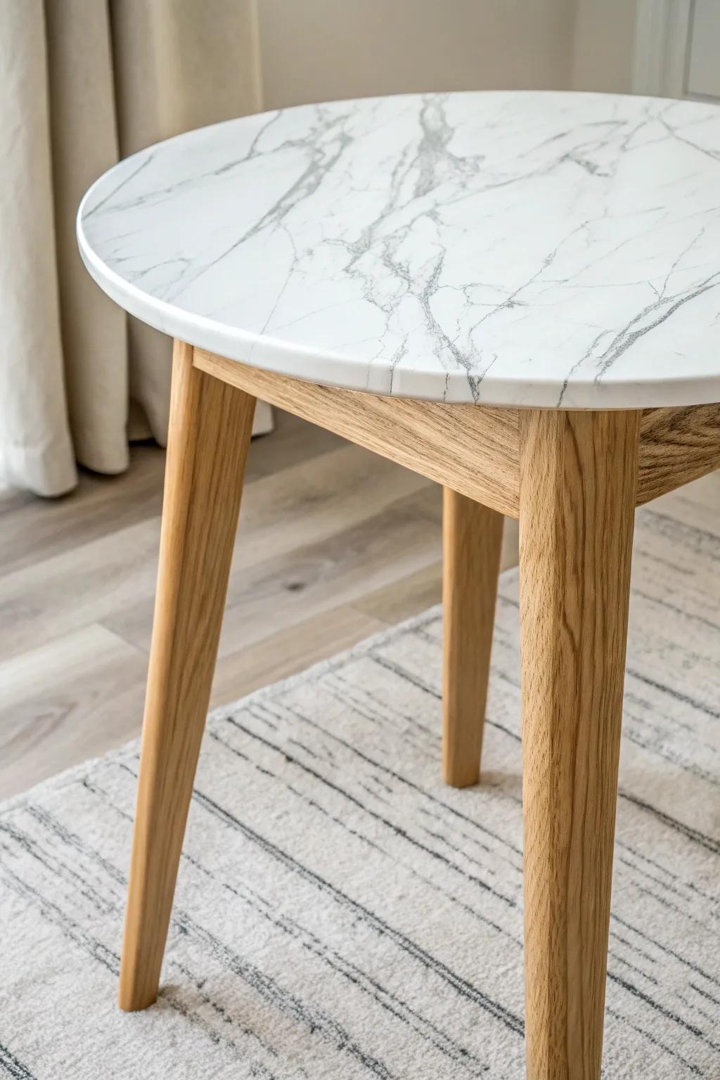 Transform your space with the elegance of a faux marble top – chic, simple, and stunningly affordable.