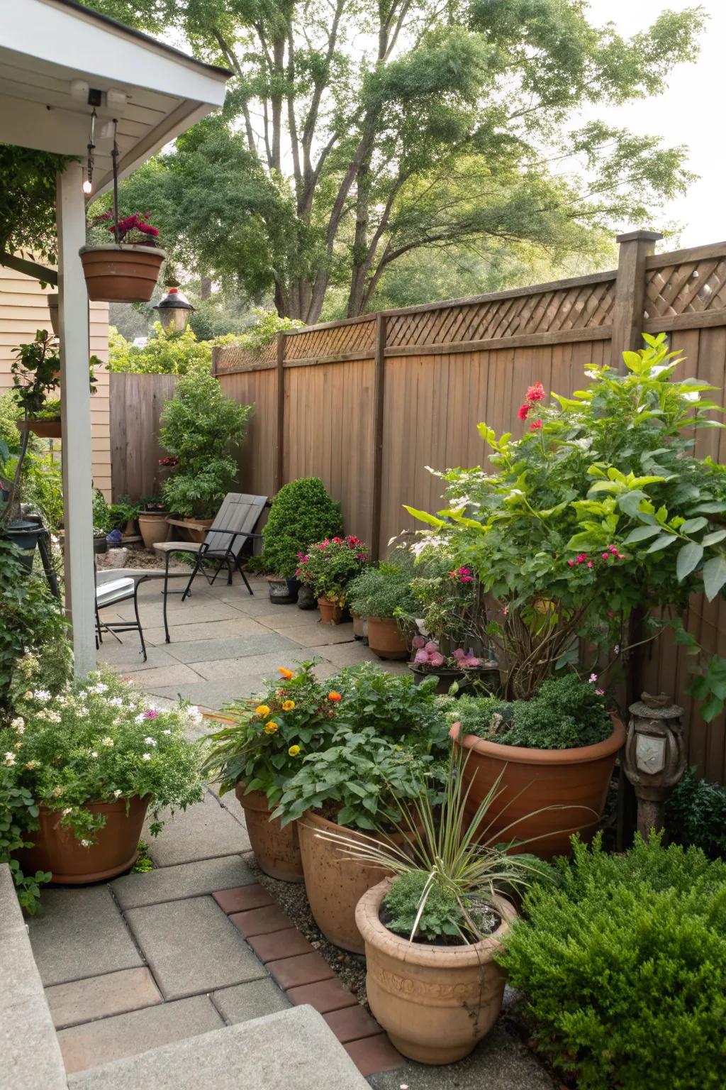 Potted plants add a refreshing touch of nature to your patio.