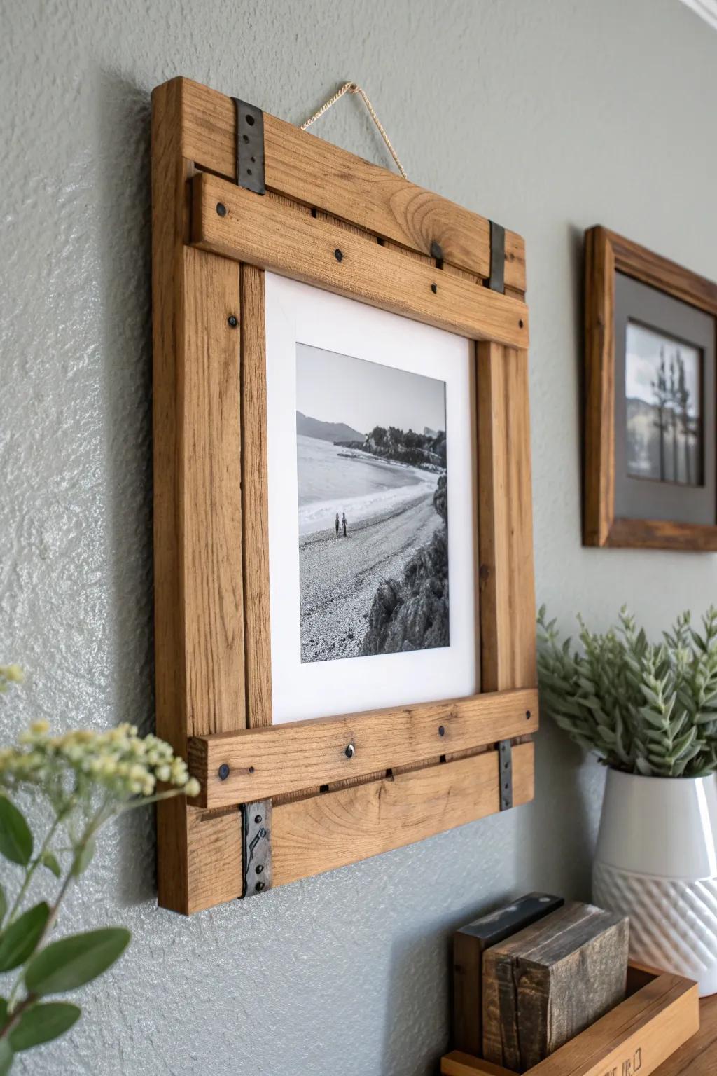 Transform your memories with rustic charm: repurposed wood blind picture frames for a personal touch.