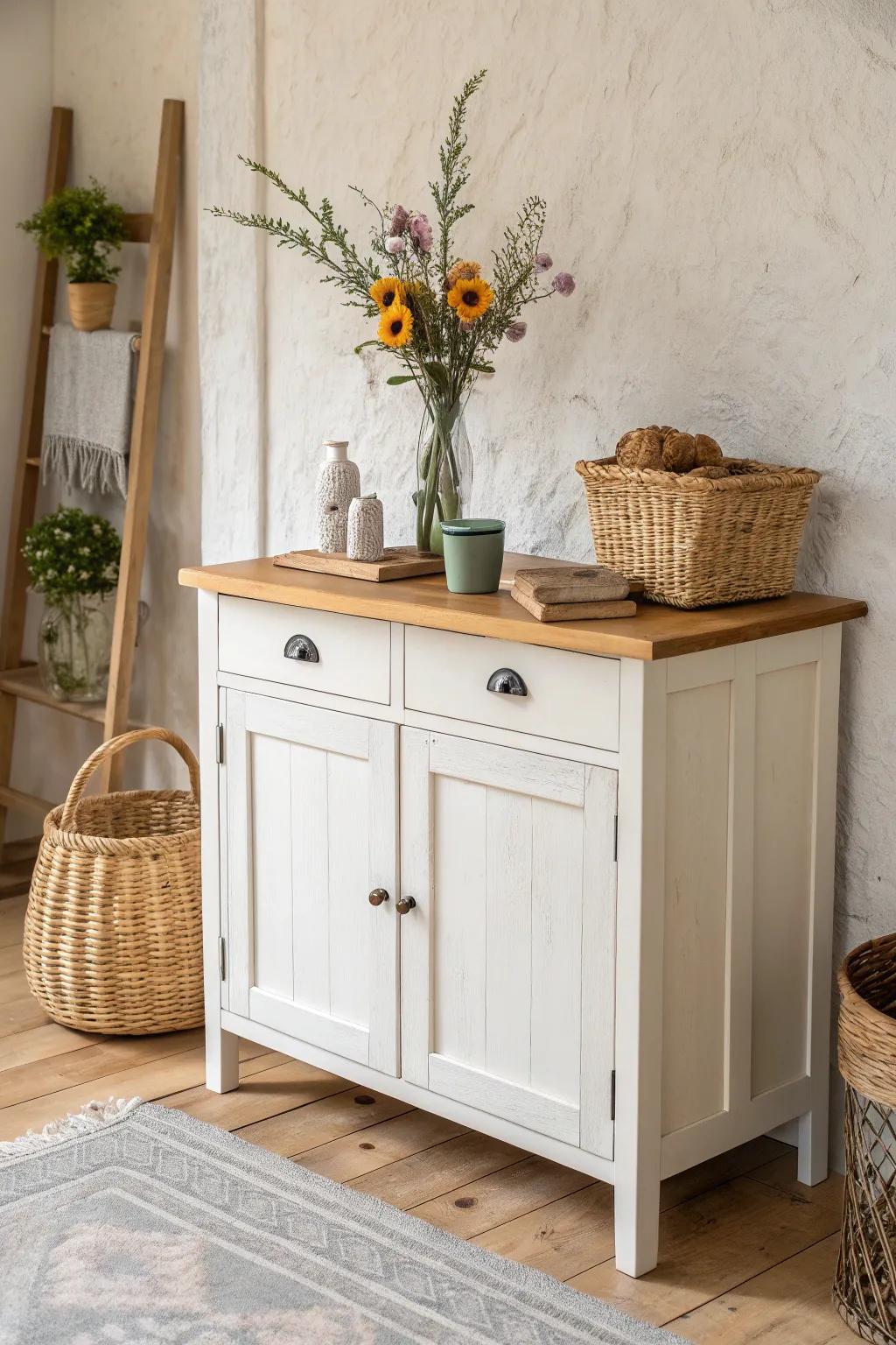 Transform your space with this charming console table, where simplicity meets elegance.