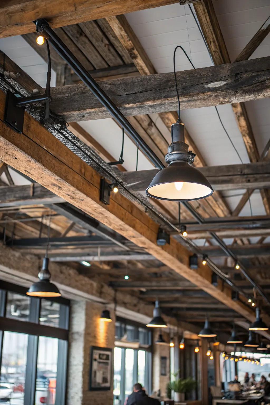 Exposed beams create a rustic yet stylish atmosphere.