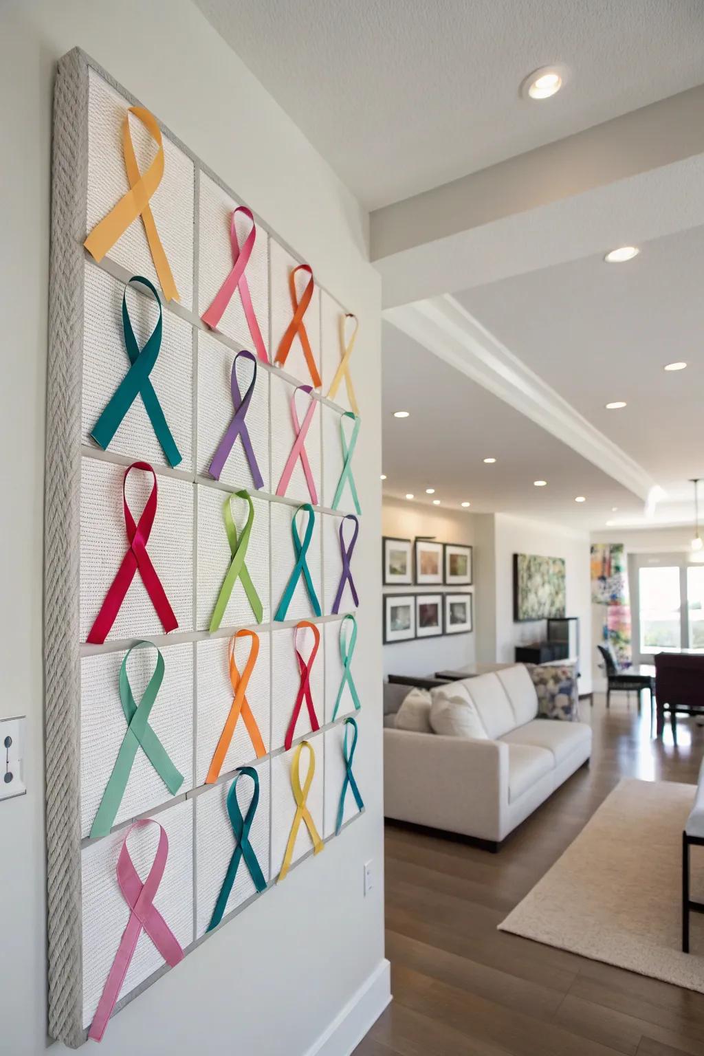 Turn leftover ribbons into stunning wall art that adds color and texture to your space.