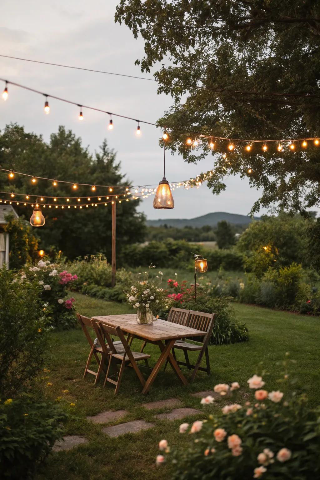 Soft lighting transforms your backyard into a romantic oasis.