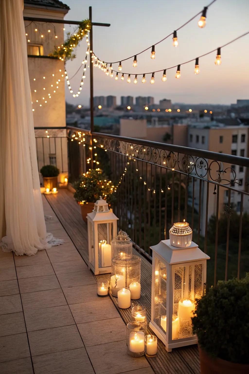 Enchant your balcony with soft, romantic lighting.