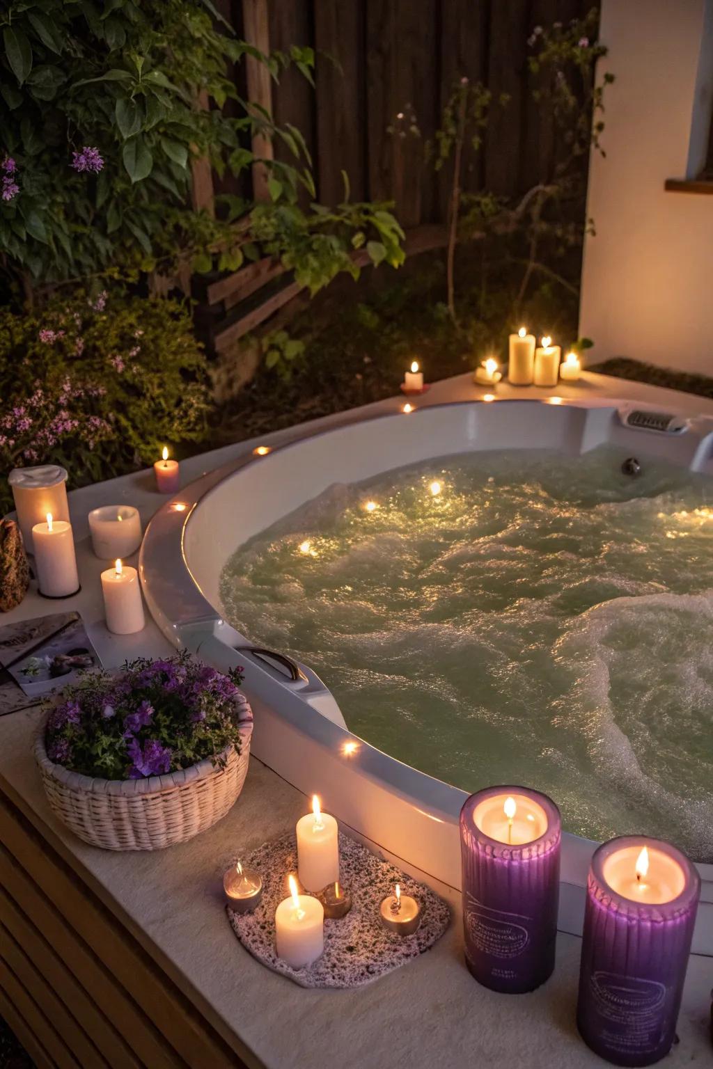 Lavender-scented candles for a calming jacuzzi experience.