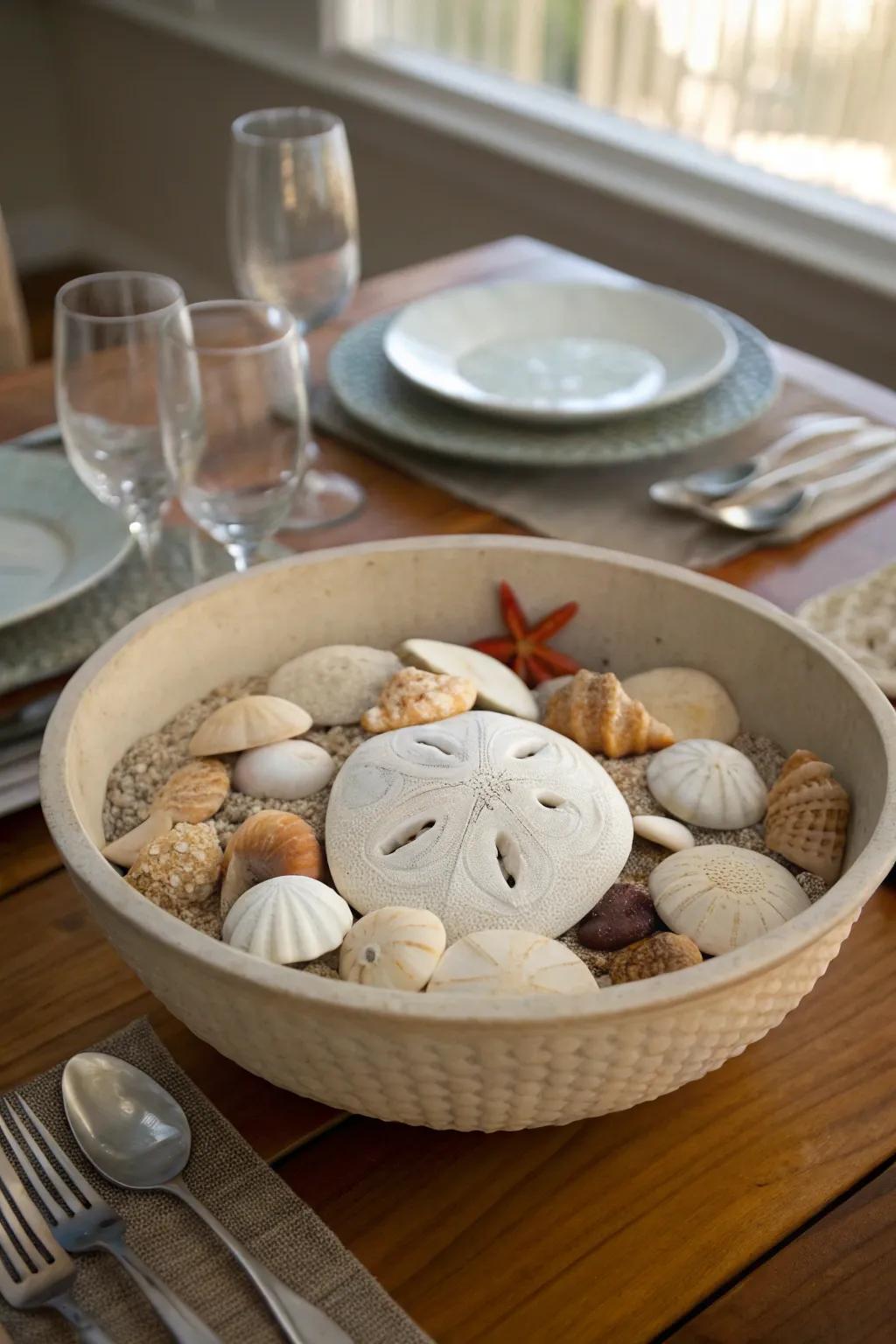 A coastal centerpiece brings the serene beauty of the ocean to your table.