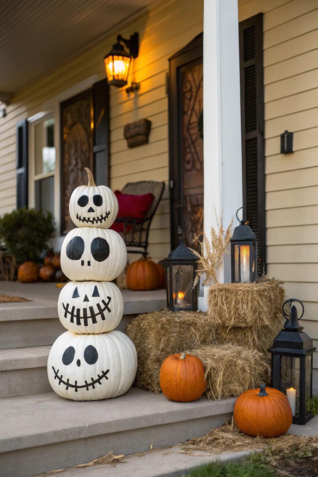 Skeleton pumpkins add a bone-chilling touch to your Halloween décor.