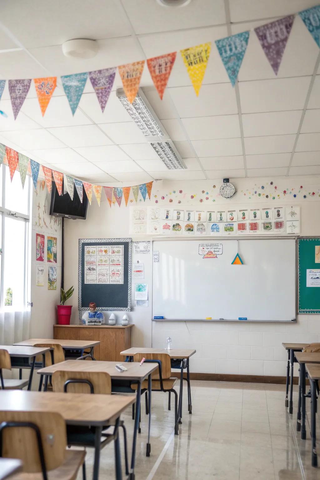 Inspirational quote banners uplift the classroom mood.