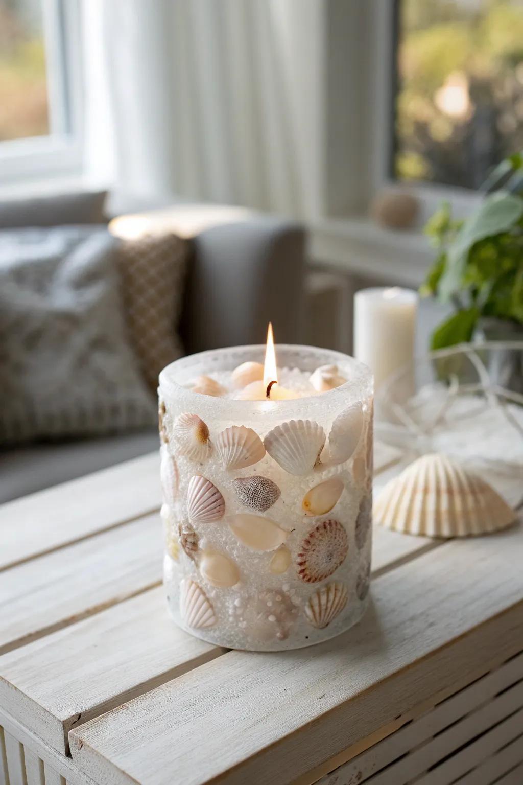Transform your bathroom into a serene seaside retreat with this elegant seashell candle holder.