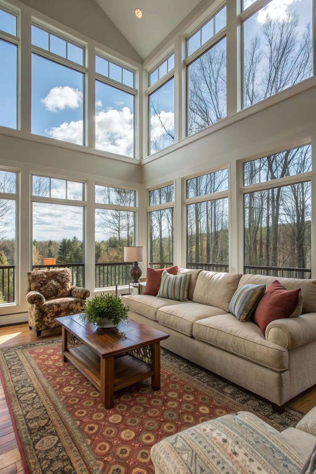 Large windows flood the room with light and provide beautiful views.