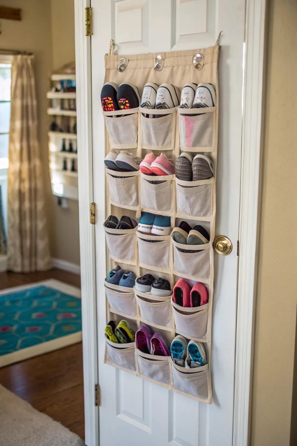 An over-the-door organizer maximizes your vertical space.