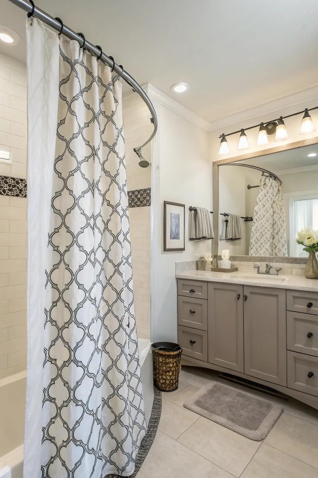 Curved shower rods add elegance and extra space.