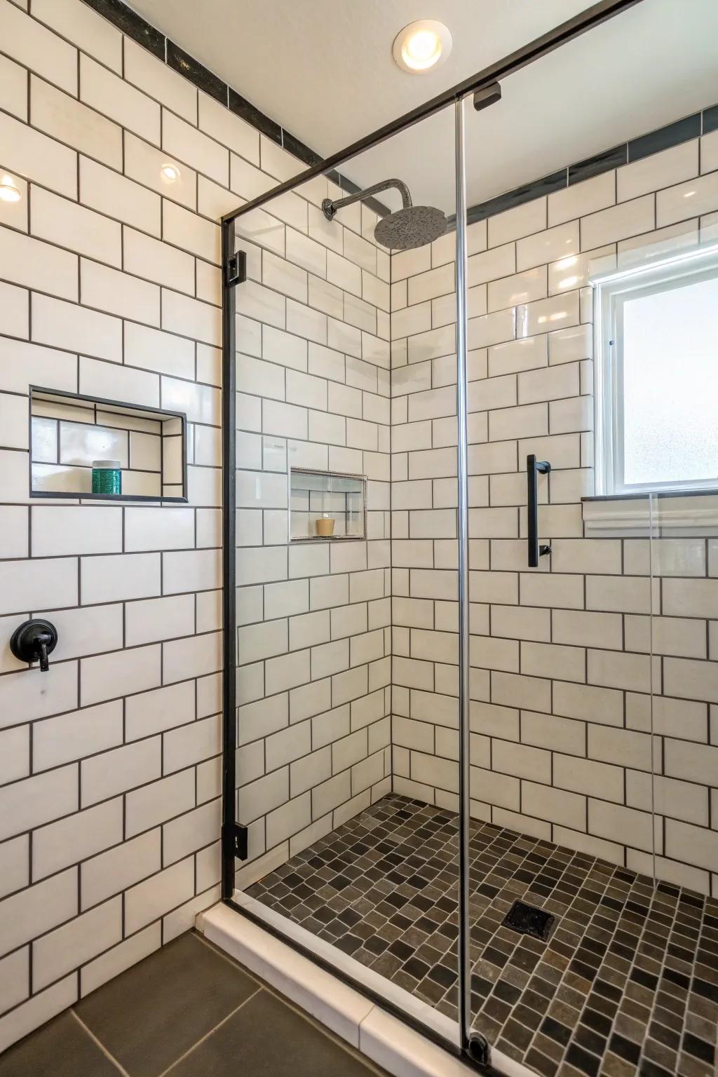 Contrast grout highlights tile borders with bold visual lines.