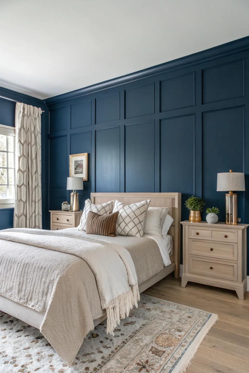 A bold accent wall creates a stunning focal point in any bedroom.