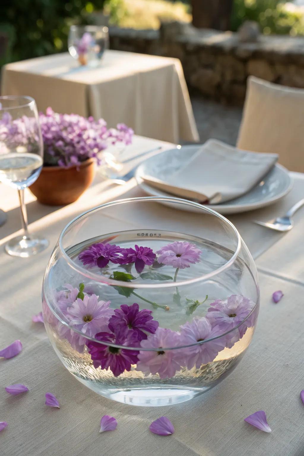 Floating purple blooms create a serene and lovely display.