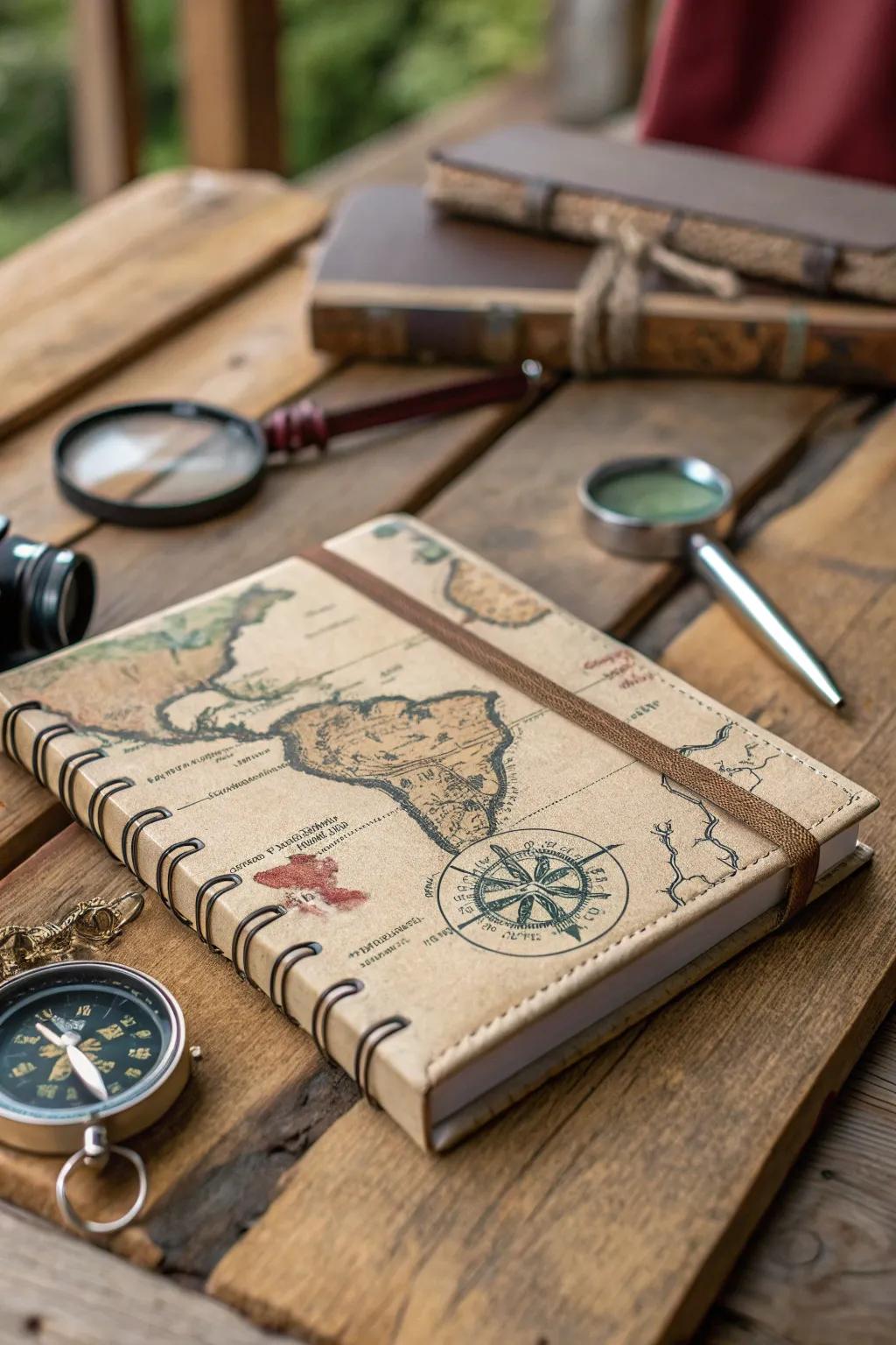 Set your creativity on a journey with a vintage map cover.