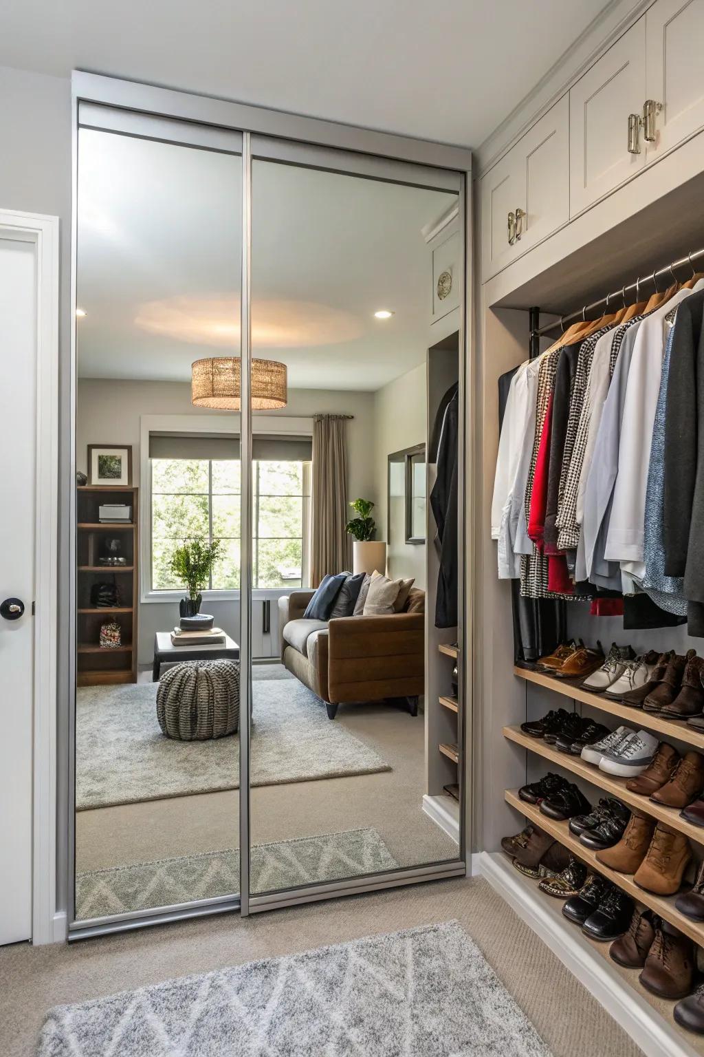 Mirrored doors can make your closet feel larger and brighter.