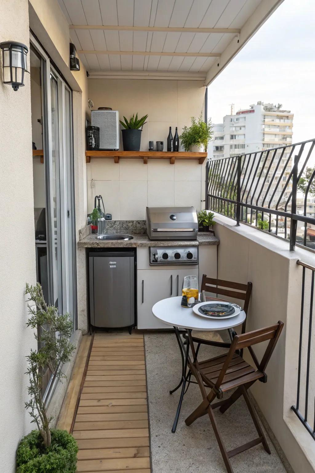 A sleek outdoor kitchen fit for a city balcony.