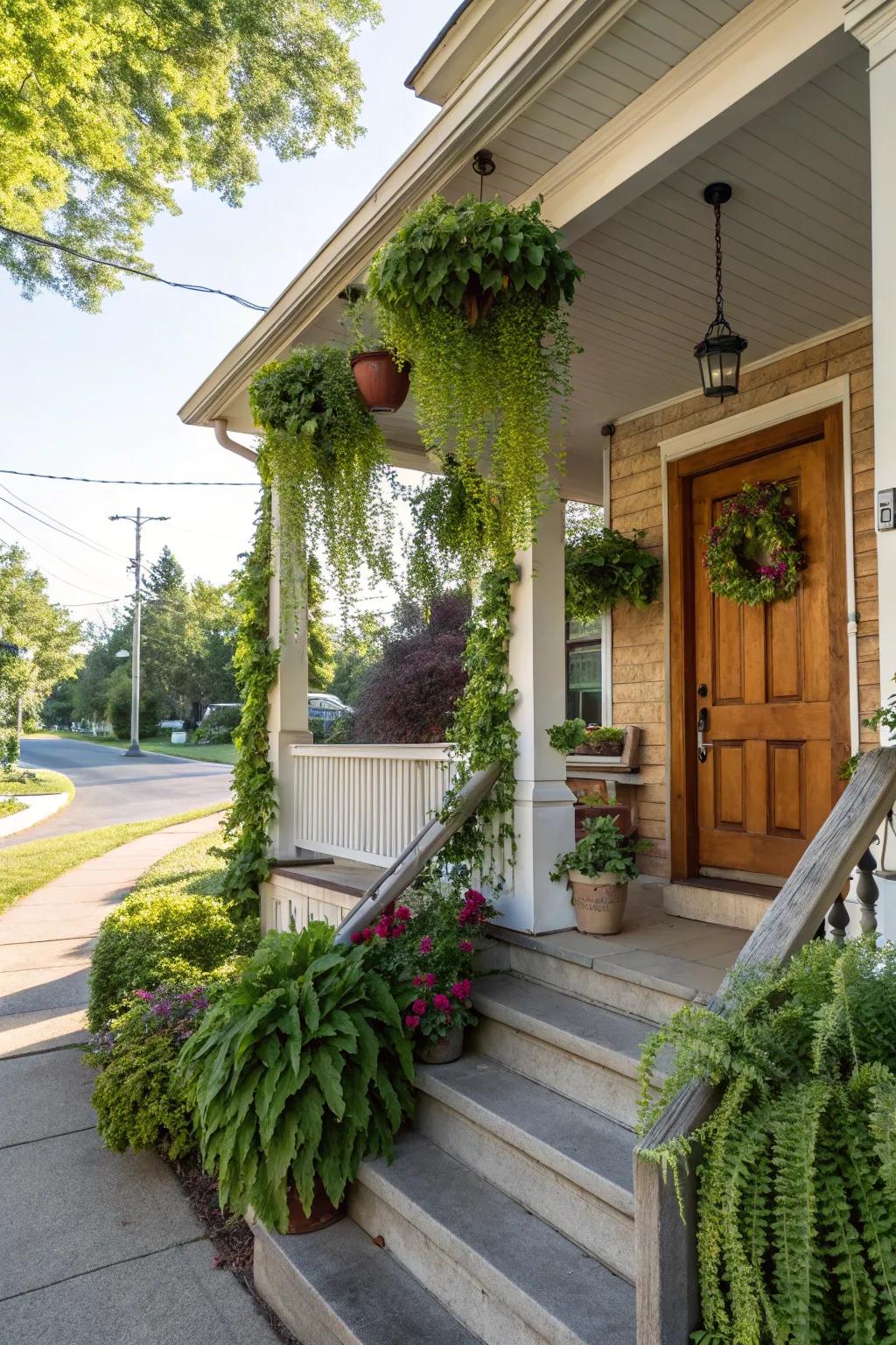 Hanging plants add natural beauty and save space.