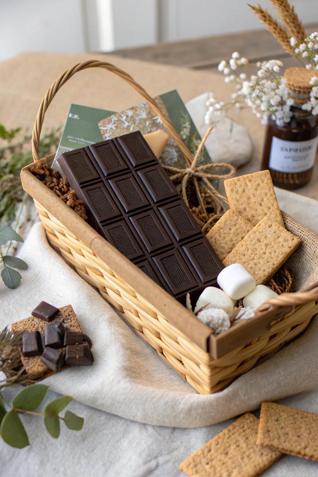 Elevate your s'mores with a gourmet twist, featuring rich dark chocolate for a sophisticated touch.